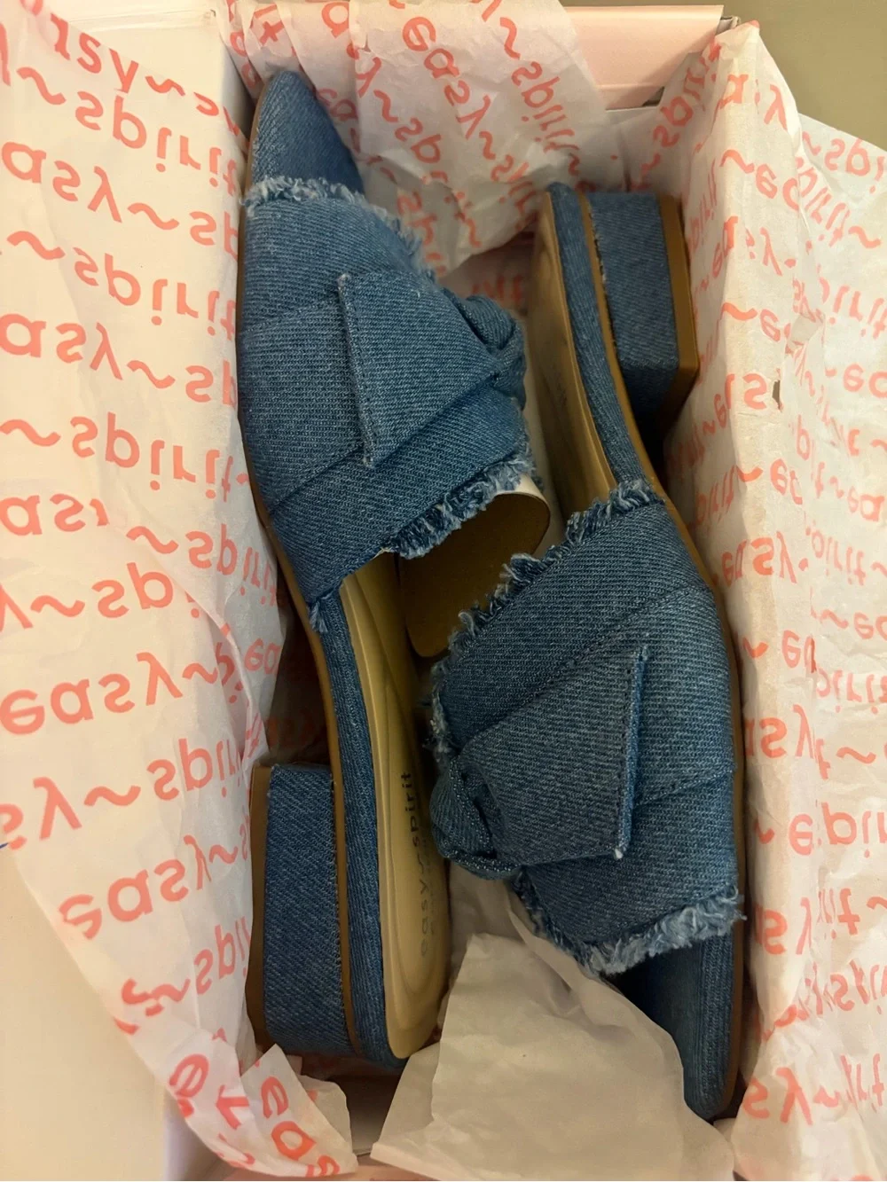 Easy Spirit Girly2 Knotted Frayed Denim Slide Sandals - Blue